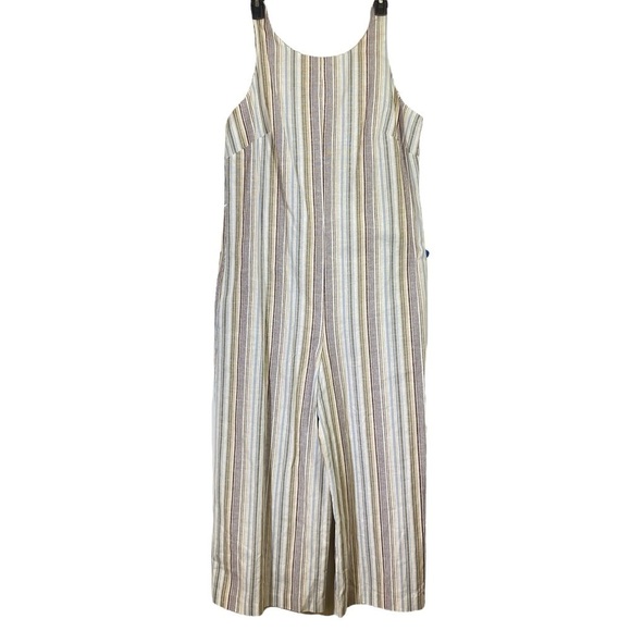 VIVI by VIOLET WEEKEND Plus Size 16 Cropped Jumpsuit Blue tan White Linen Blend - Picture 2 of 10